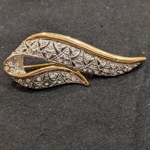 Gold and Silver Rhinestone Brooch with Vintage Design